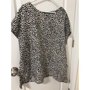 Bryn Walker cottagecore lagenlook black cream print linen top sz xl NWT